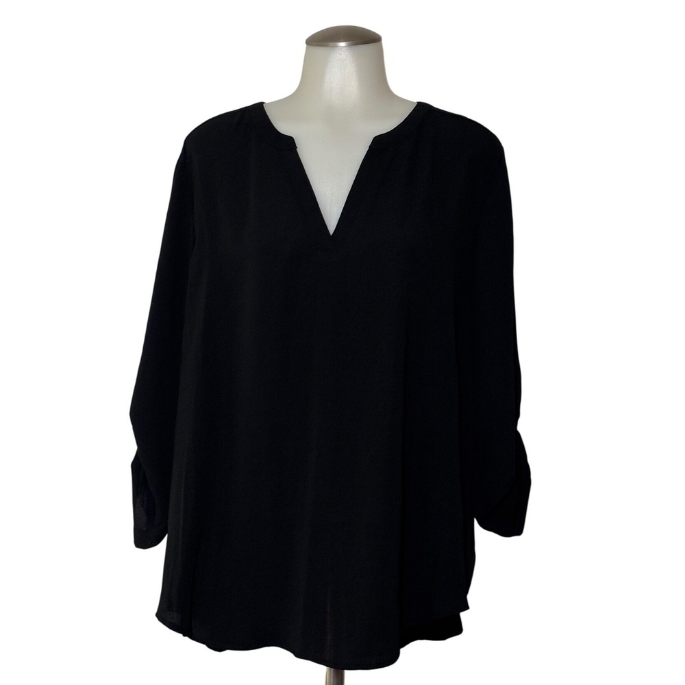 Maurices Blouse Women XL Black V-Neck Roll-Tab Sleeve High-Low NEW